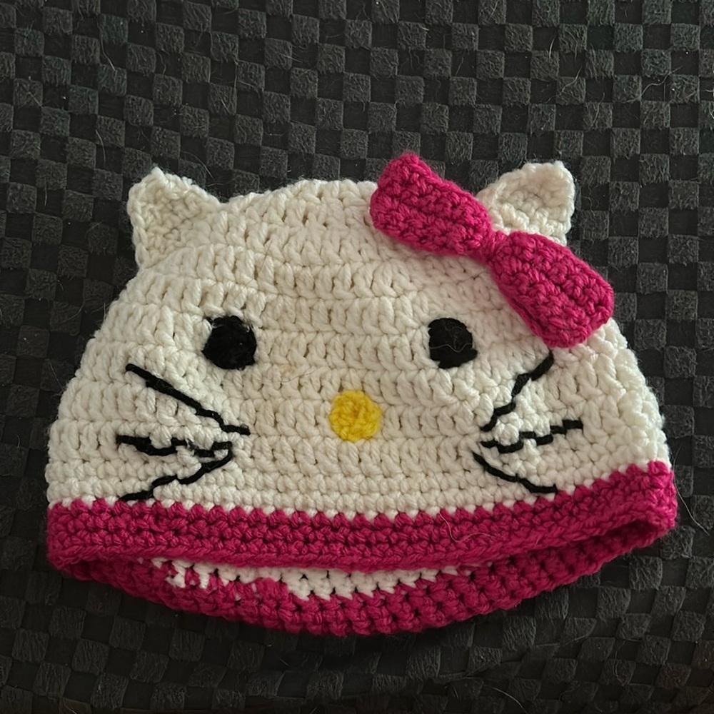 Handmade crochet hello kitty beanie any size